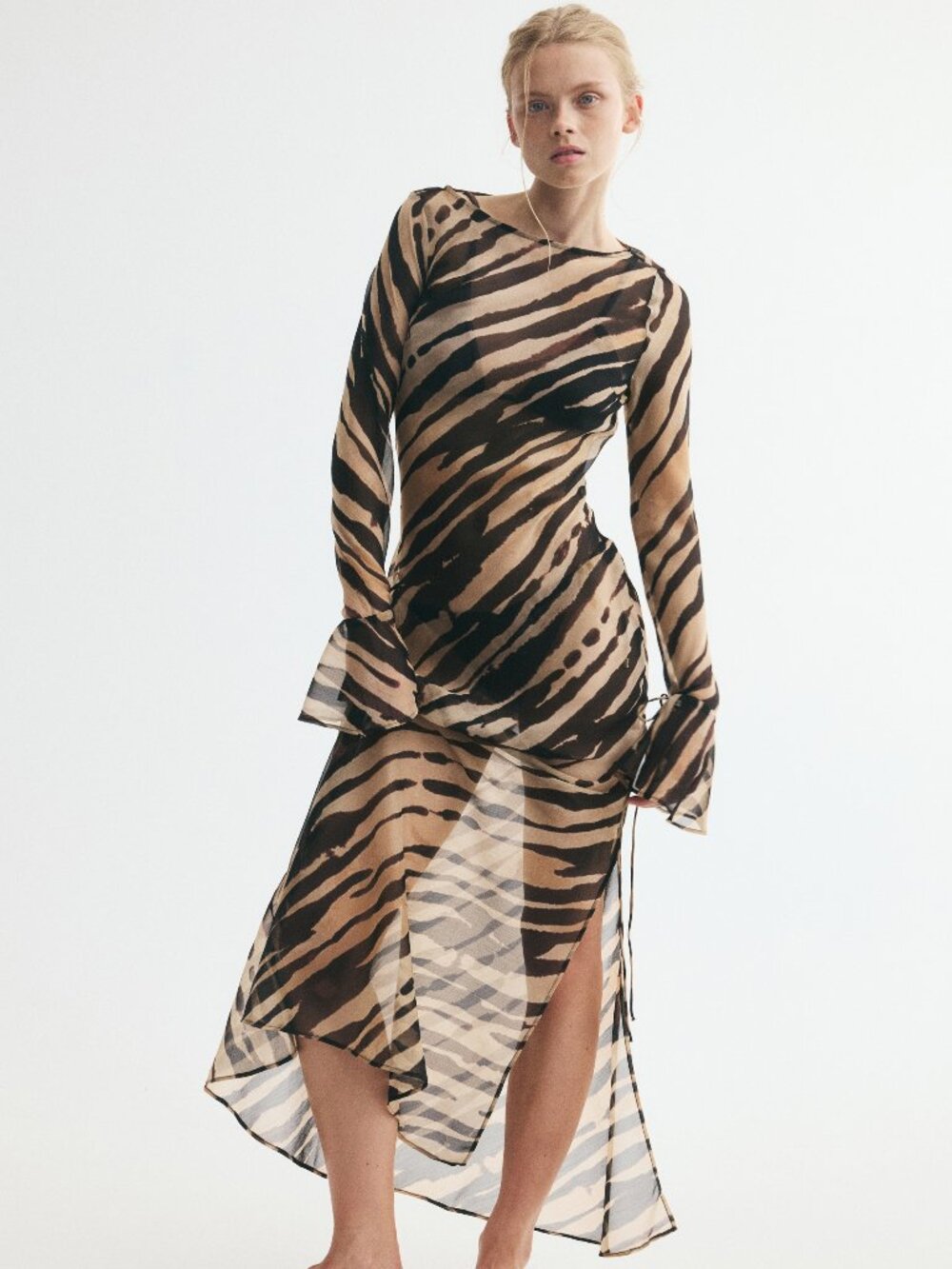 H&M Tie-Detail Chiffon Dress